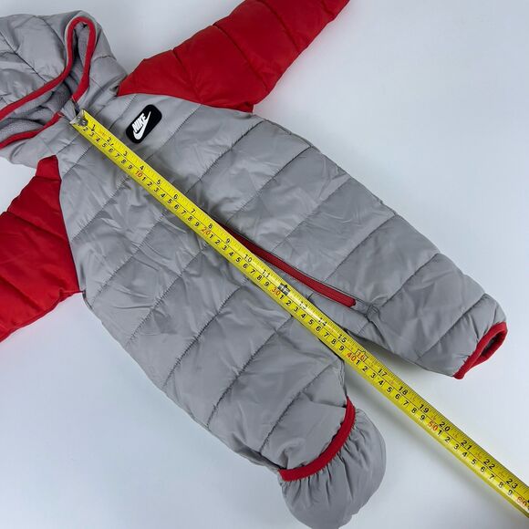 Nike Baby 3 Mo Fleece Lined Full Zip Puffer Snowsuit Atmosphere Gray Red Hooded - Picture 6 of 7